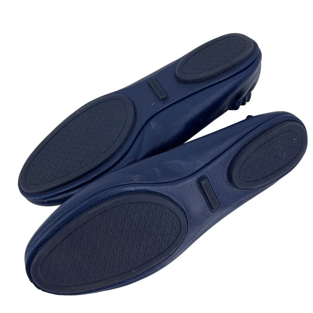 Tory Burch Ballet Flats Womens 9 Navy Blue Leather Medallion Logo